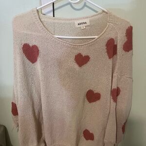 ADORA Women's Cream Sweater with Red Hearts